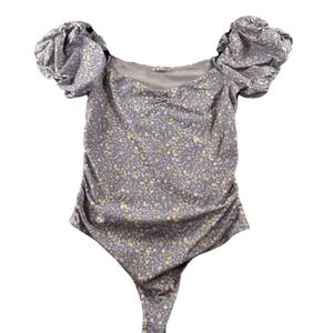 Intimately Printed Bella- Free people Floral Puff-Sleeve Gray Bodysuit